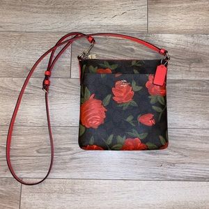 Coach Black and Red Floral Crossbody Purse